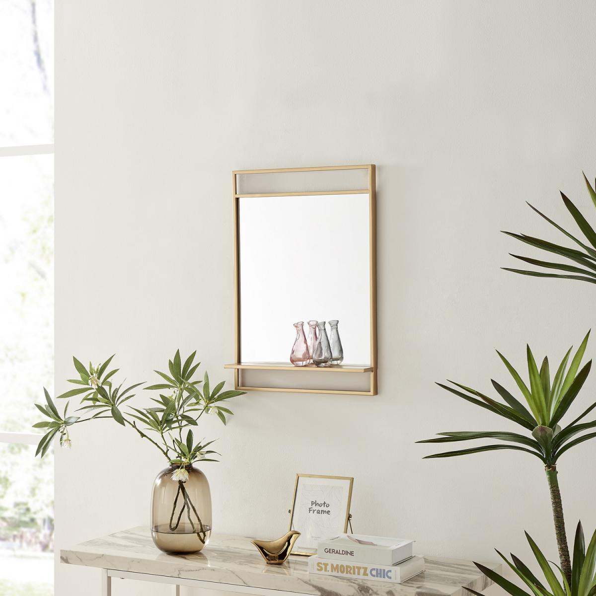 Harlow Wall Framed Mirror Rectangle With Shelf - Gold – image 5