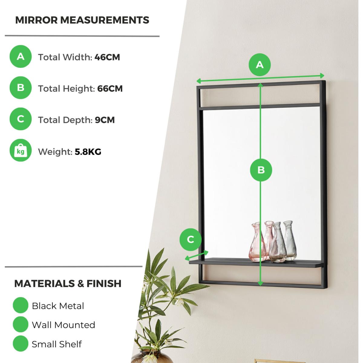 Harlow Wall Framed Mirror Rectangle With Shelf - Gold – image 8