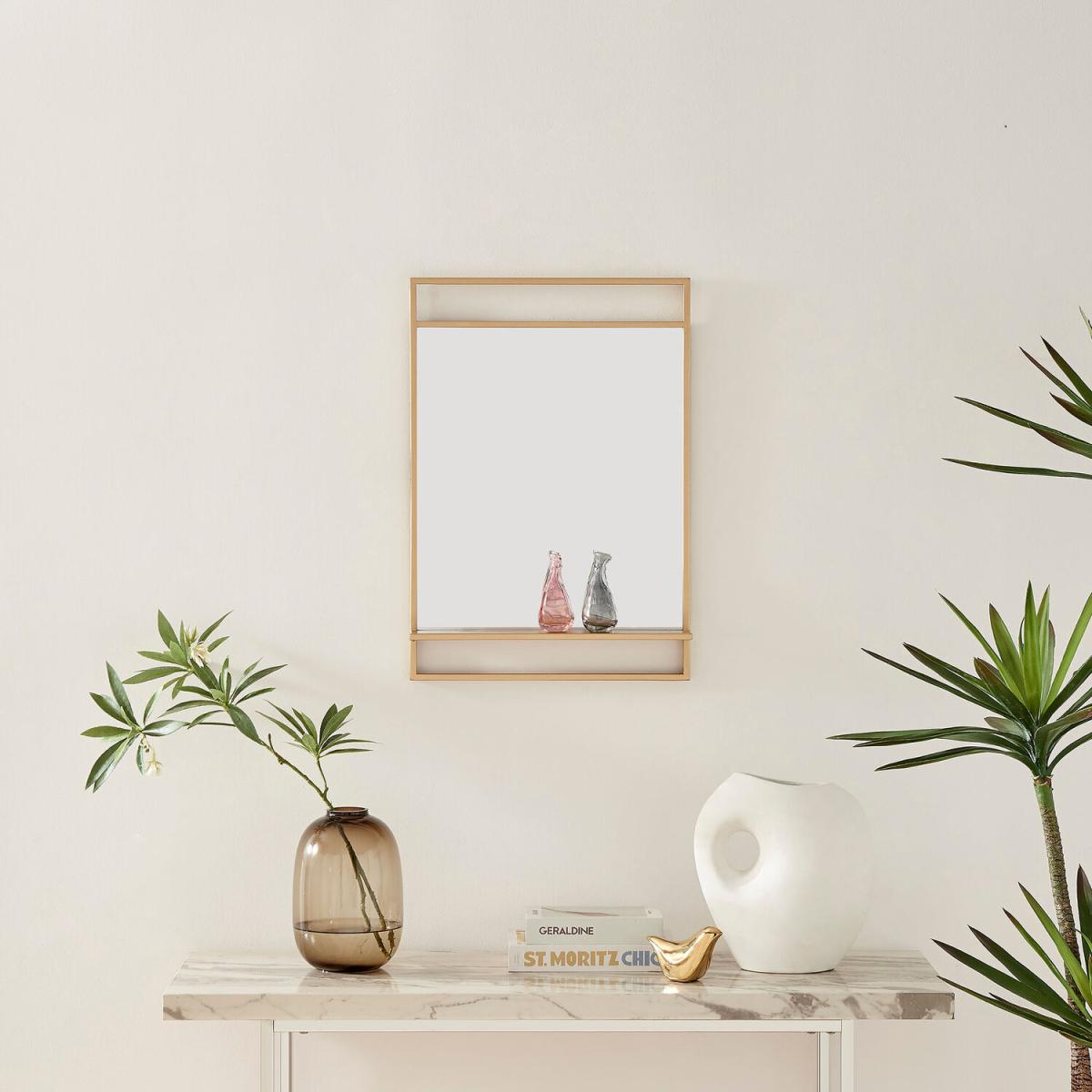 Harlow Wall Framed Mirror Rectangle With Shelf - Gold – image 9