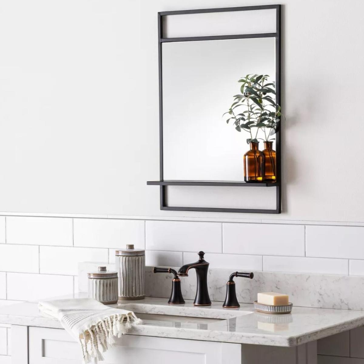 Harlow Wall Framed Mirror Rectangle With Shelf - Gold – image 1
