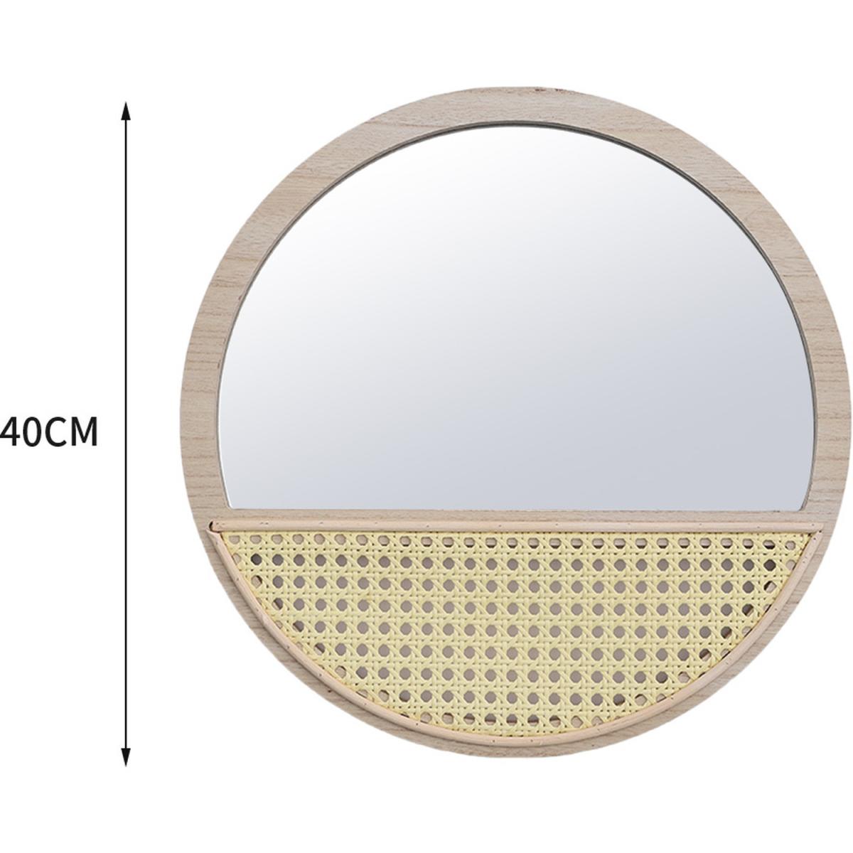 Retro Round Cosmetic Wall Mirror With Handmade Rattan Frame Home Decor - Brown – image 2