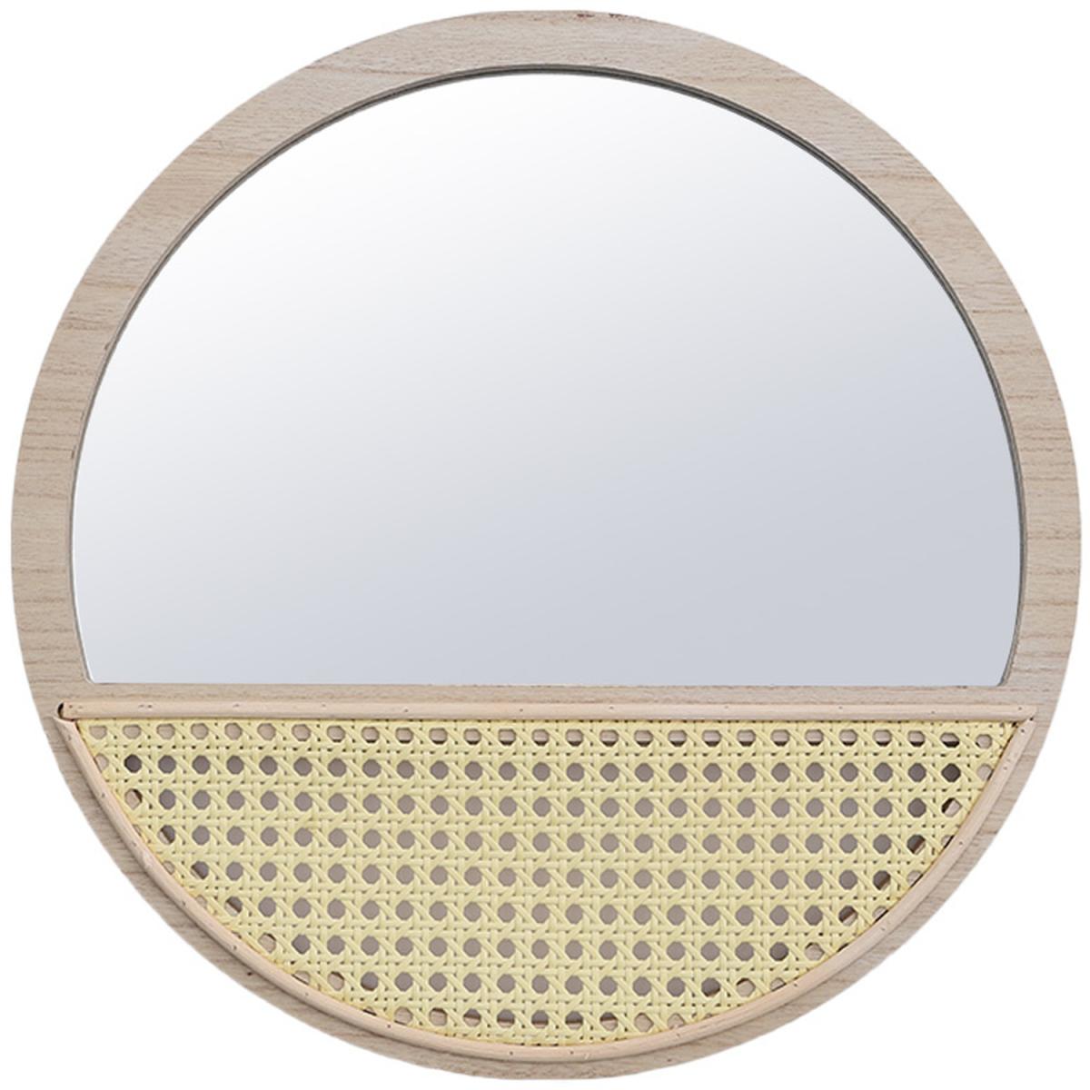 Retro Round Cosmetic Wall Mirror With Handmade Rattan Frame Home Decor - Brown – image 5