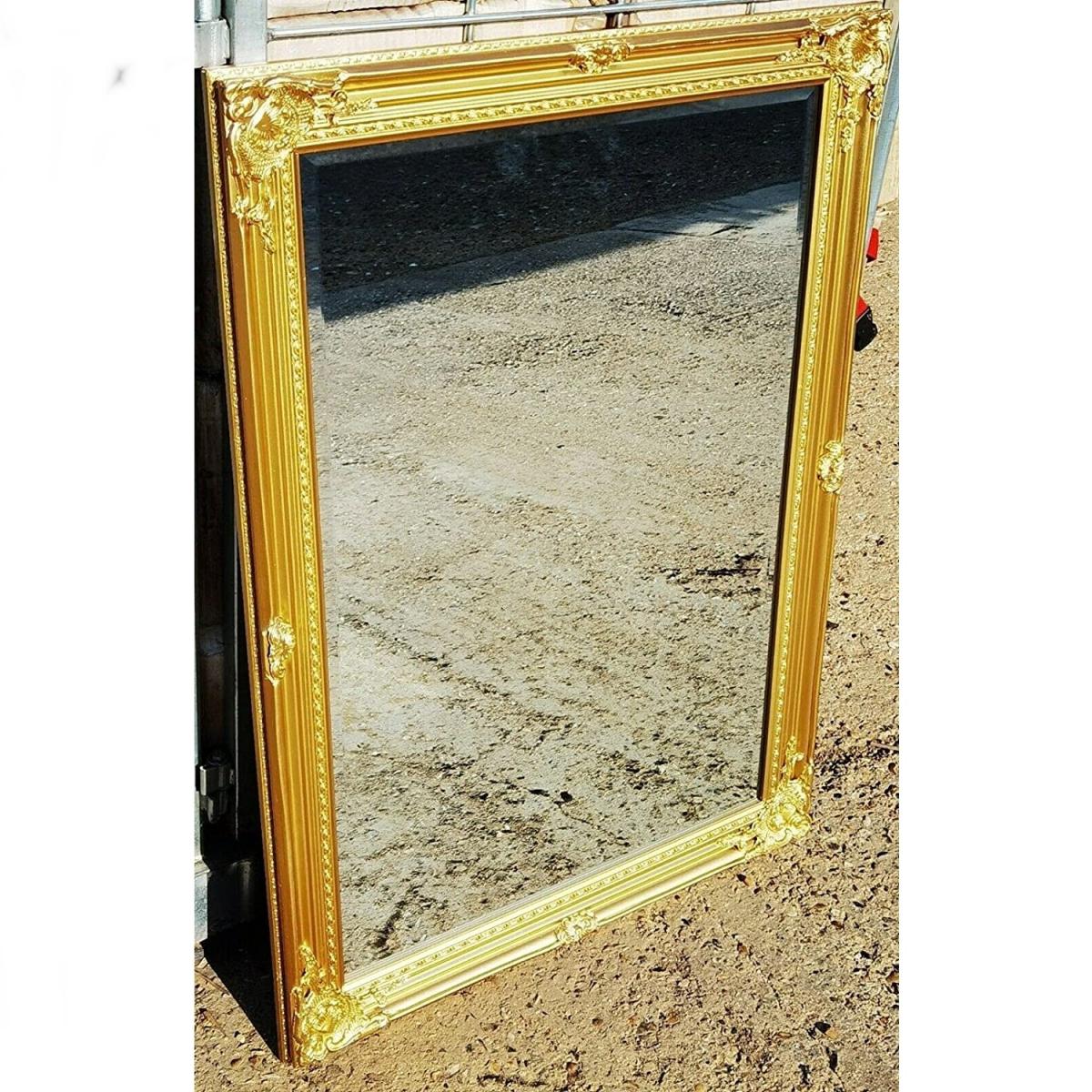 Ornate Wall Mirror Rustic Gold Wooden Flowery - Gold – image 2