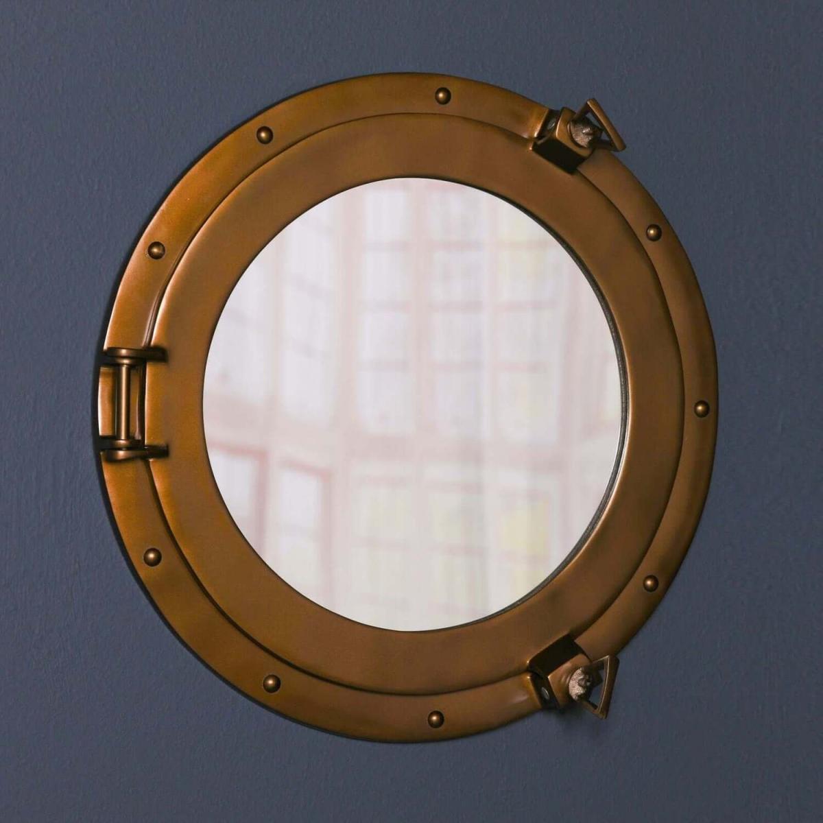Antiqued Brass Ships Accent Mirror Nautical Port Hole Style - Brass – image 2