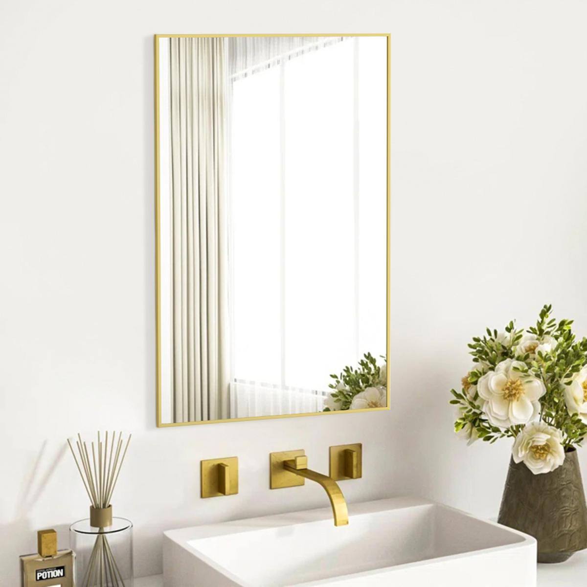 Nordic Bathroom Hanging Makeup Rectangular Wall Mirror Home Decor - Golden – image 7