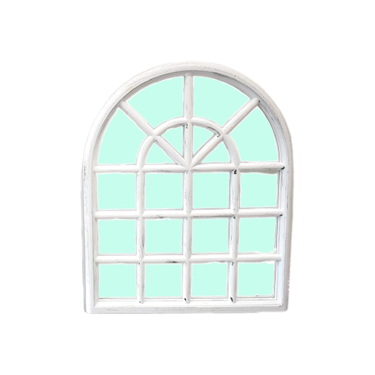 Rustic Arched Window Style Wall Mirror With Decorative Glass White - White