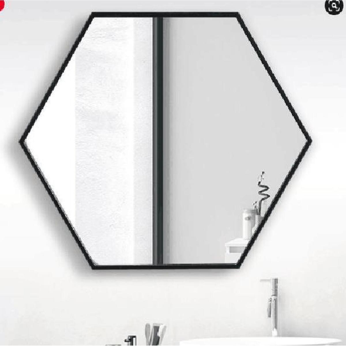 Bathroom Hexagon Glass Wall Mirror Self-adhesive With Metal Frame - Golden – image 2