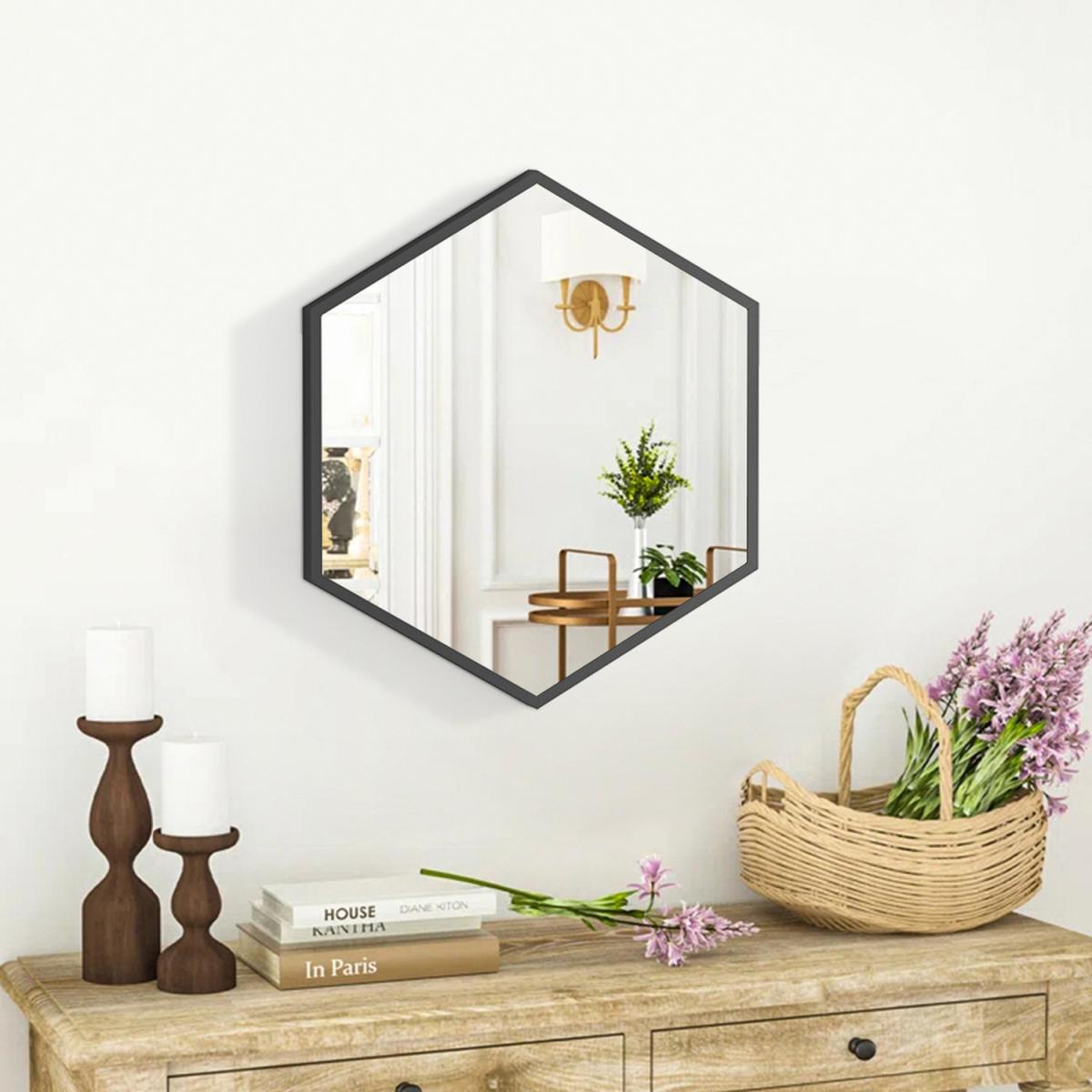 Bathroom Hexagon Glass Wall Mirror Self-adhesive With Metal Frame - Golden – image 7