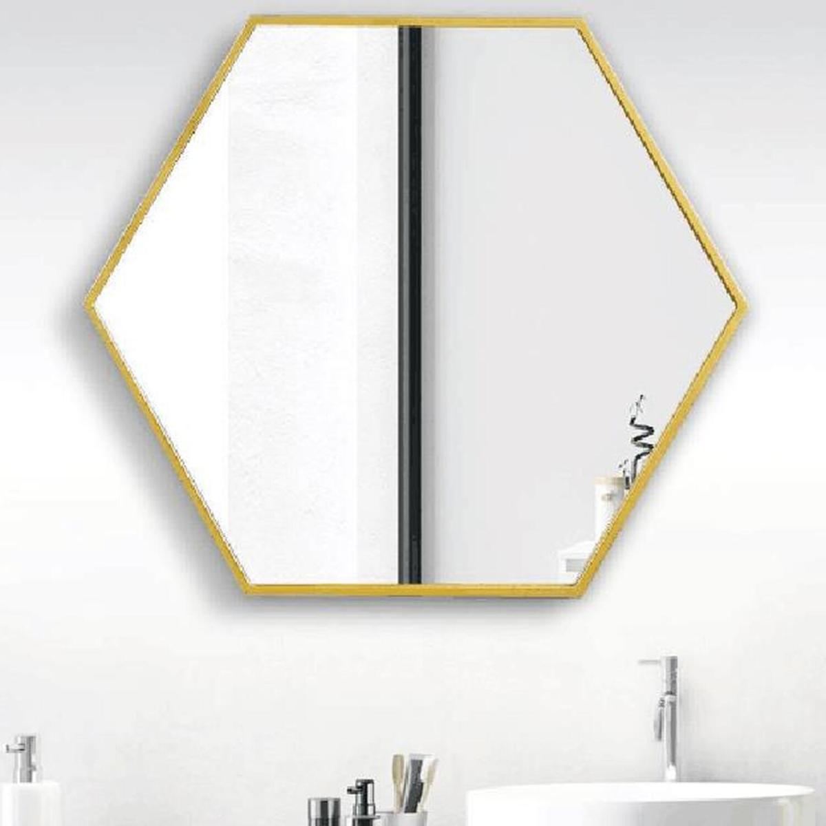 Bathroom Hexagon Glass Wall Mirror Self-adhesive With Metal Frame - Golden – image 8