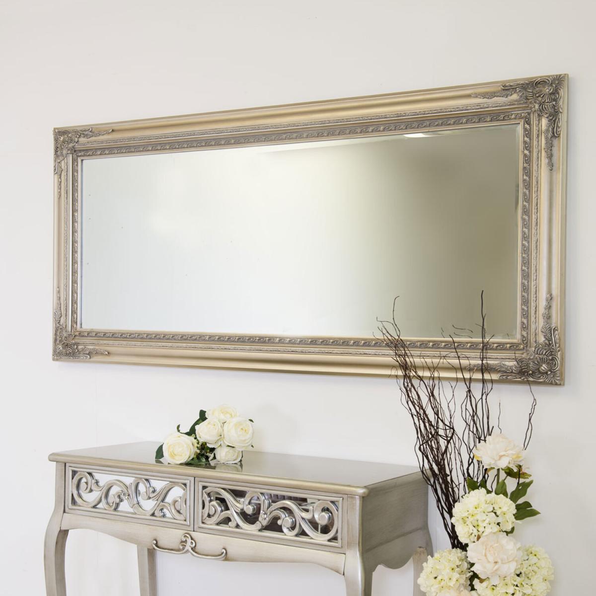MirrorOutlet Silver Antique Style Wall Mirror Wood - Silver – image 3