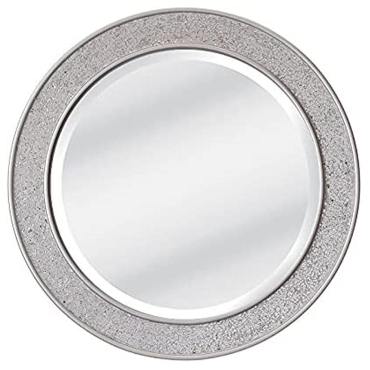 Large Round Design Wall Mirror Silver Mosaic Frame - Silver – image 2