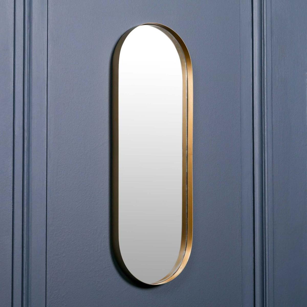 Gold Finish Deco Slim Metal Oval Wall Mirror - Gold – image 3