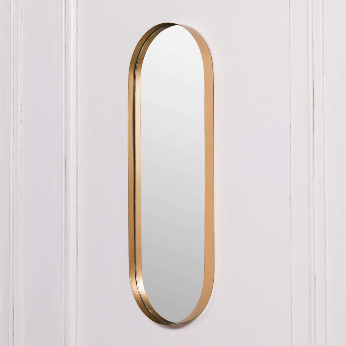Gold Finish Deco Slim Metal Oval Wall Mirror - Gold – image 1