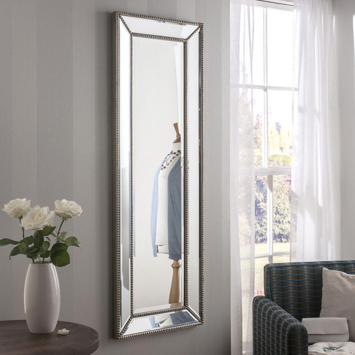 Beaded silver dressing mirror 140x49cm - Silver