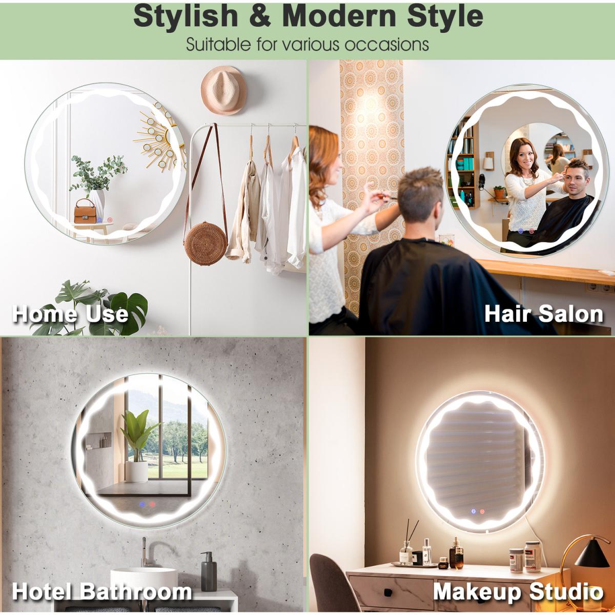 Costway 60CM Round LED Mirror-Silver - Silver – image 3