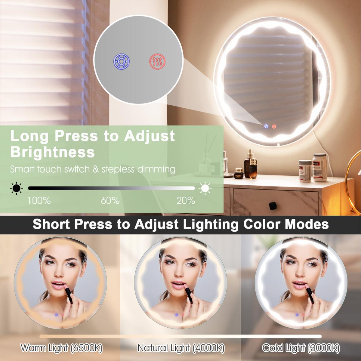 Costway 60CM Round LED Mirror-Silver - Silver – image 4