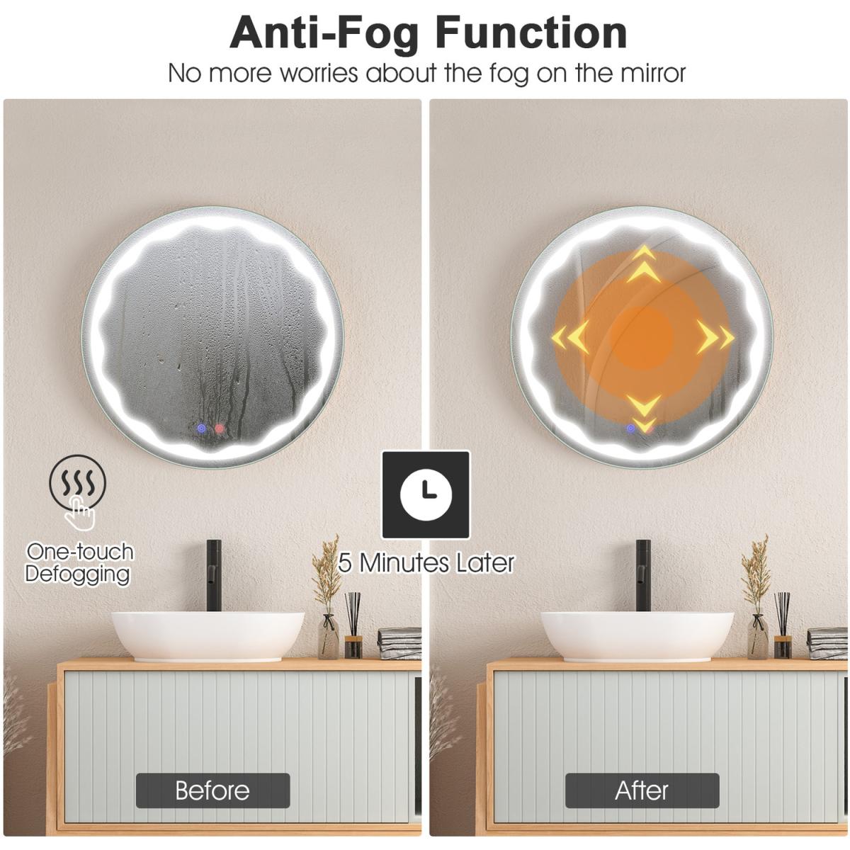 Costway 60CM Round LED Mirror-Silver - Silver – image 5