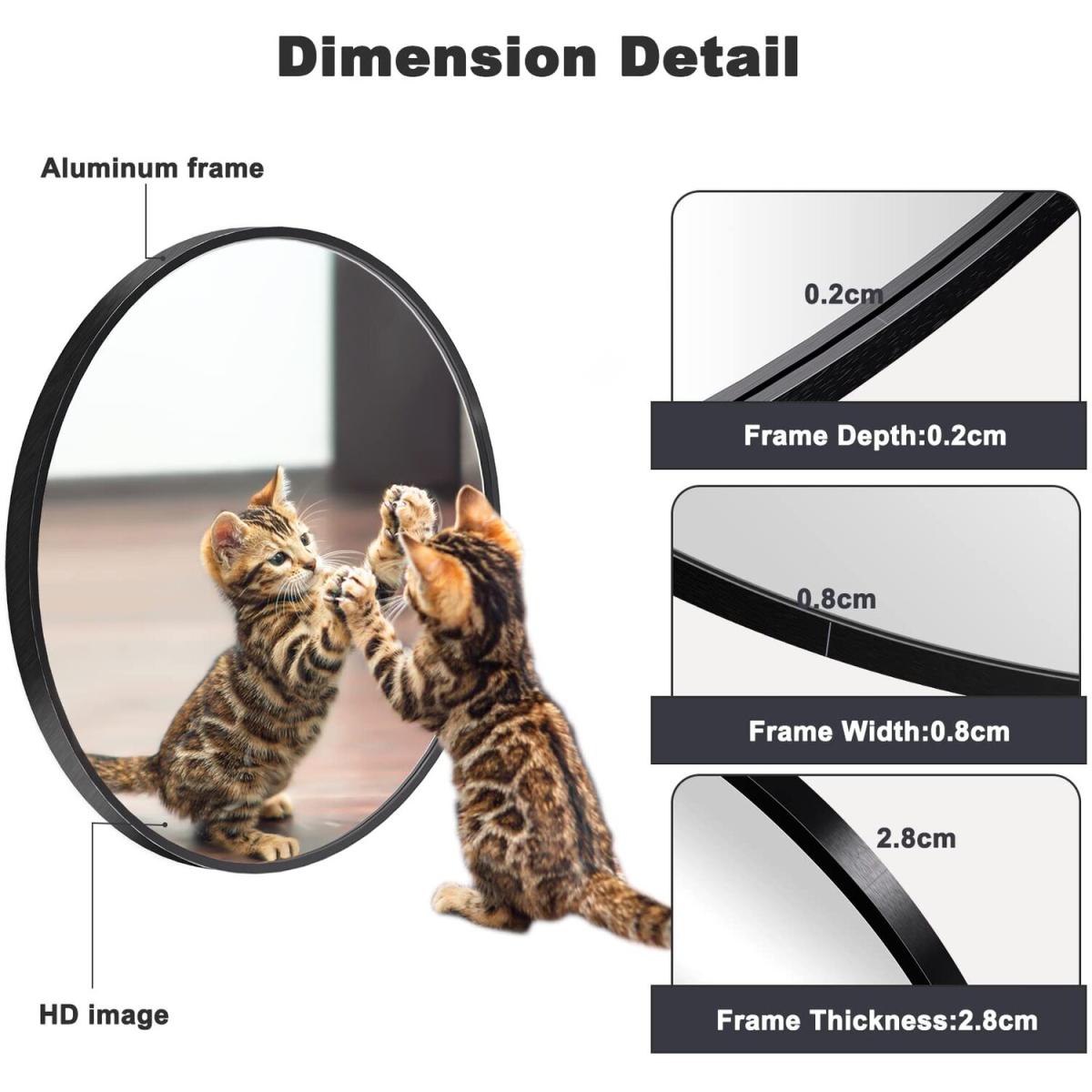 Round Wall Mirror With Aluminium Frame Decorative HD Makeup Mirror - Black – image 4