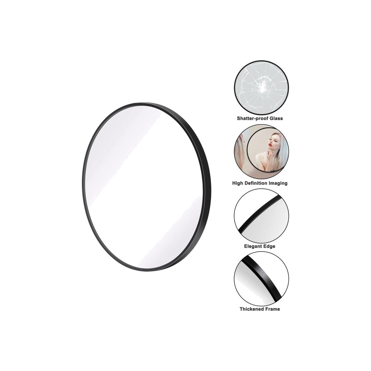 Round Wall Mirror With Aluminium Frame Decorative HD Makeup Mirror - Black – image 1