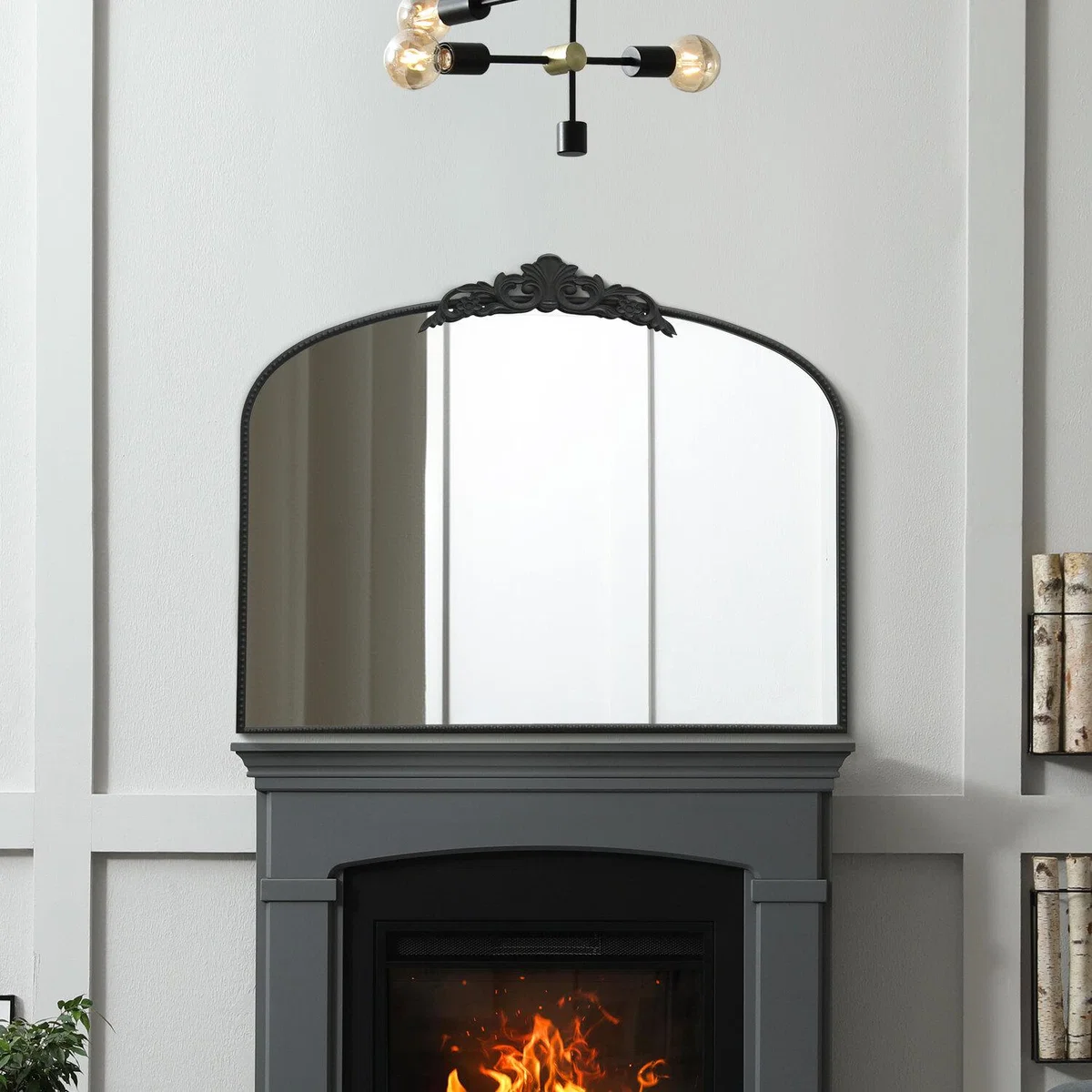 Crown Overmantle Metal Framed Arched Wall Mirror - Black