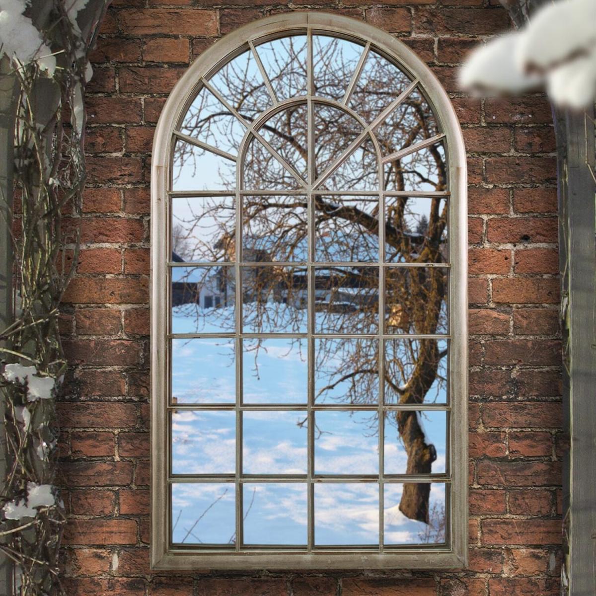 MirrorOutlet Capulet Large Arched Garden Wall Mirror 129cm x 76cm - Stone colour – image 2