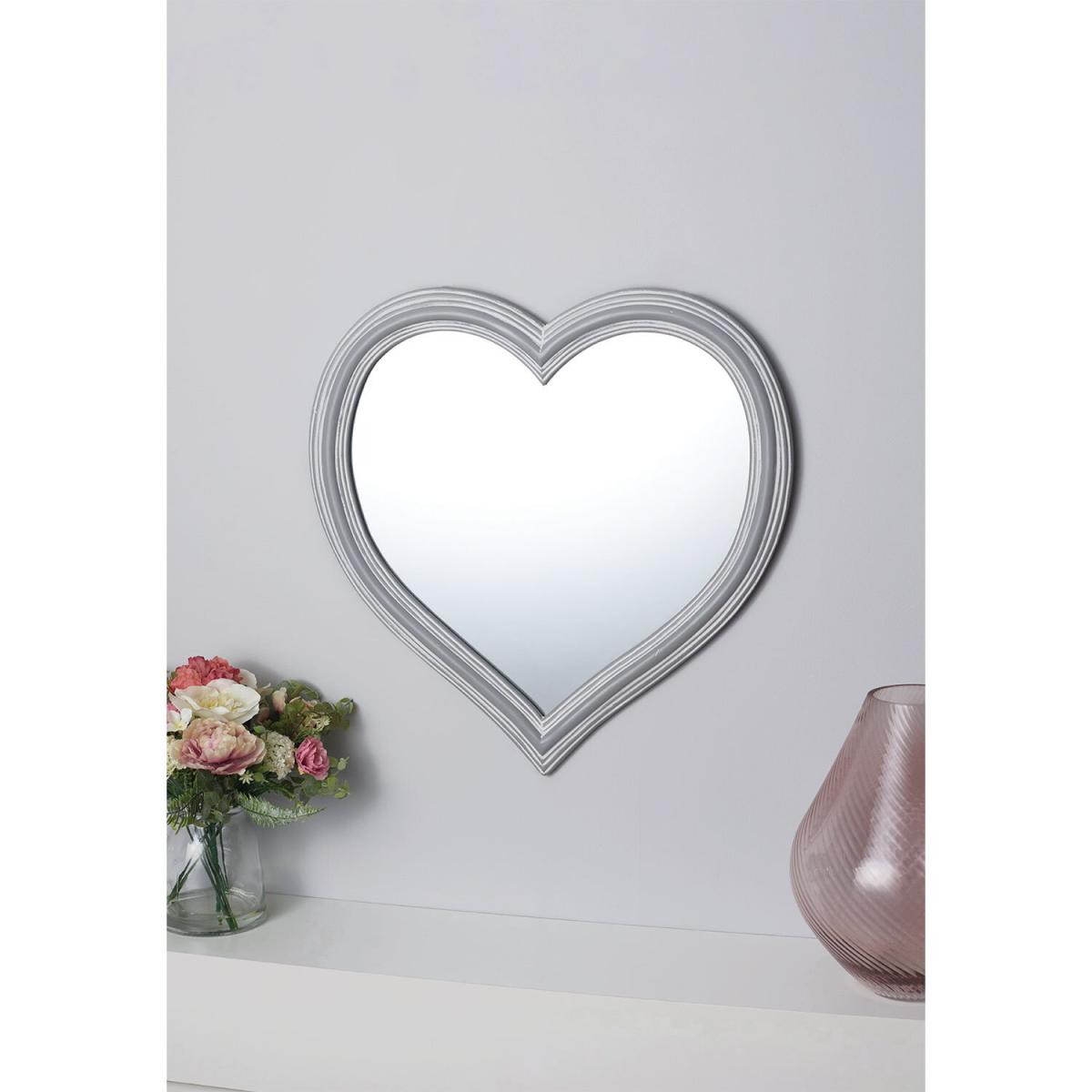 Chic Grey Framed Heart Mirror – image 3
