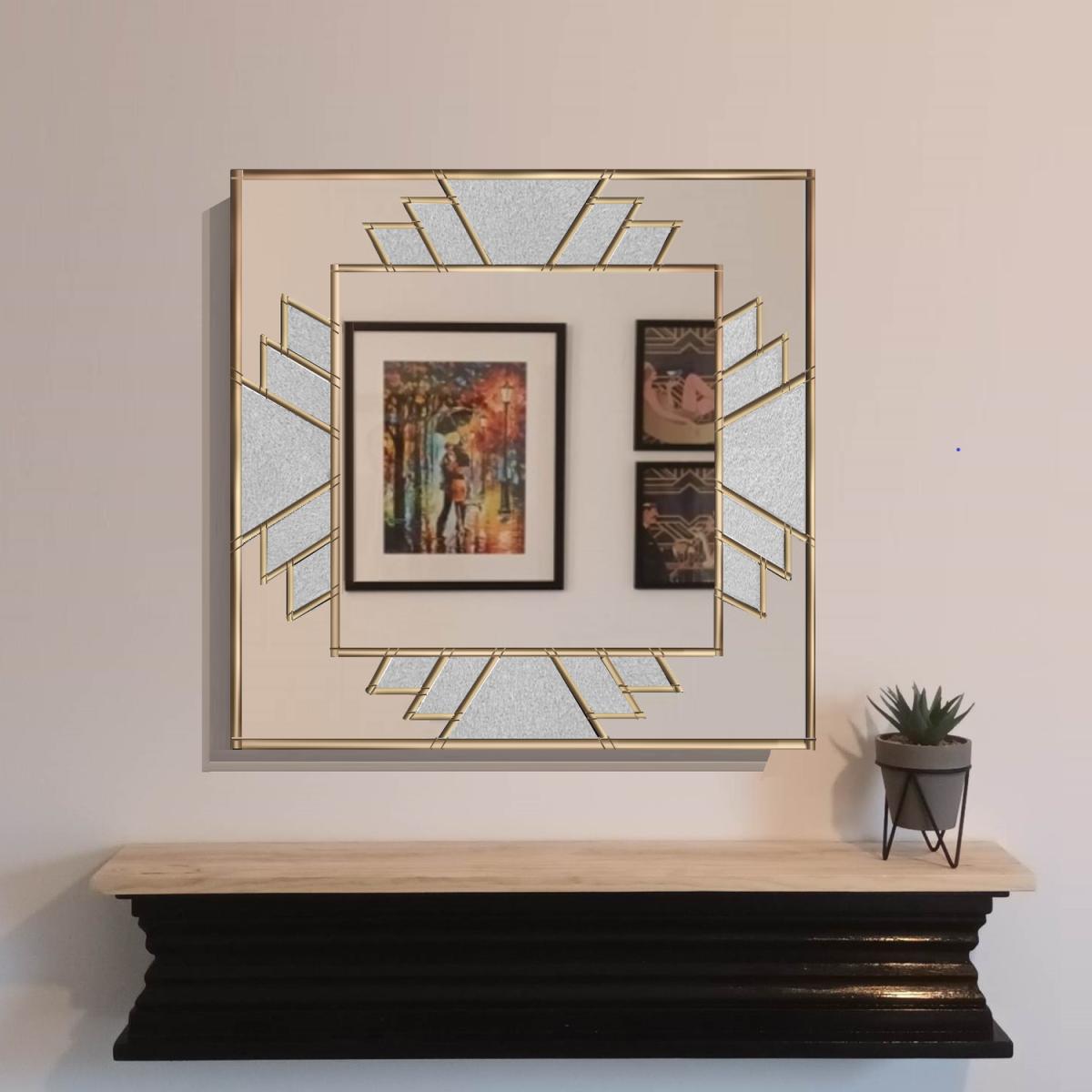 The Halo Square Art Deco Wall Mirror - Brass / 8kg