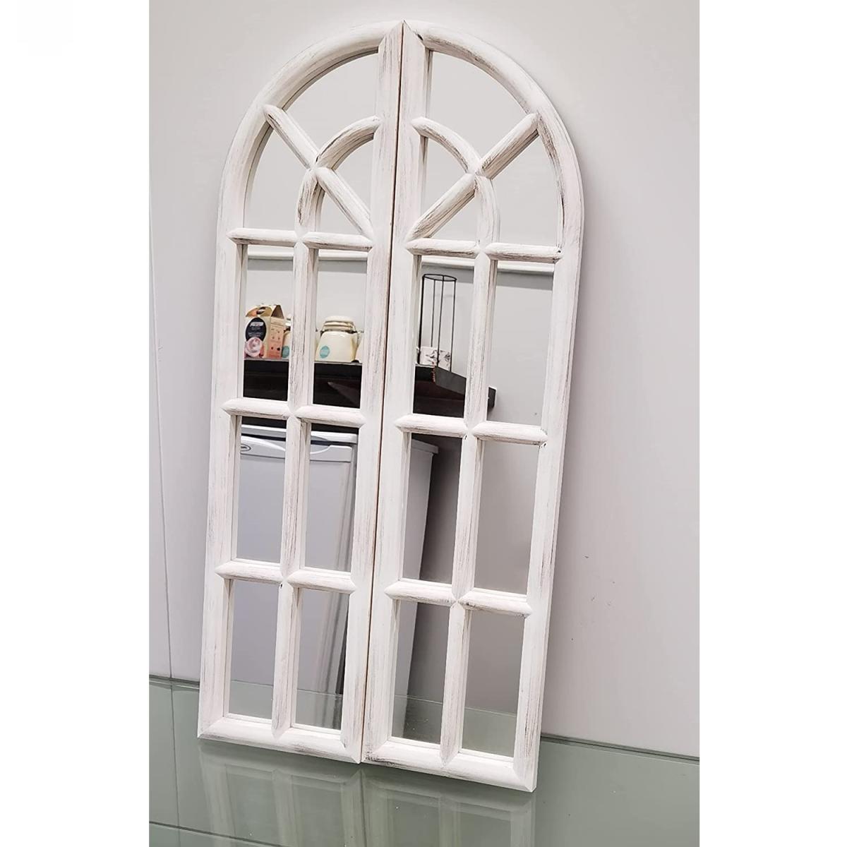 Two Panel Window Mirror White Rustic Wall Mountable - White Rustic – image 2