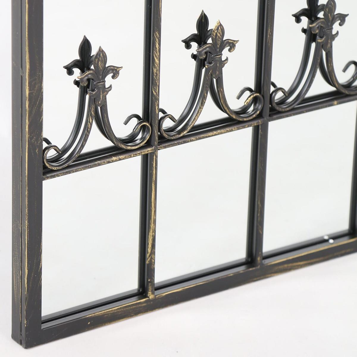 Large Black Metal Arch shaped Window Effect Wall Mirror - Black – image 2