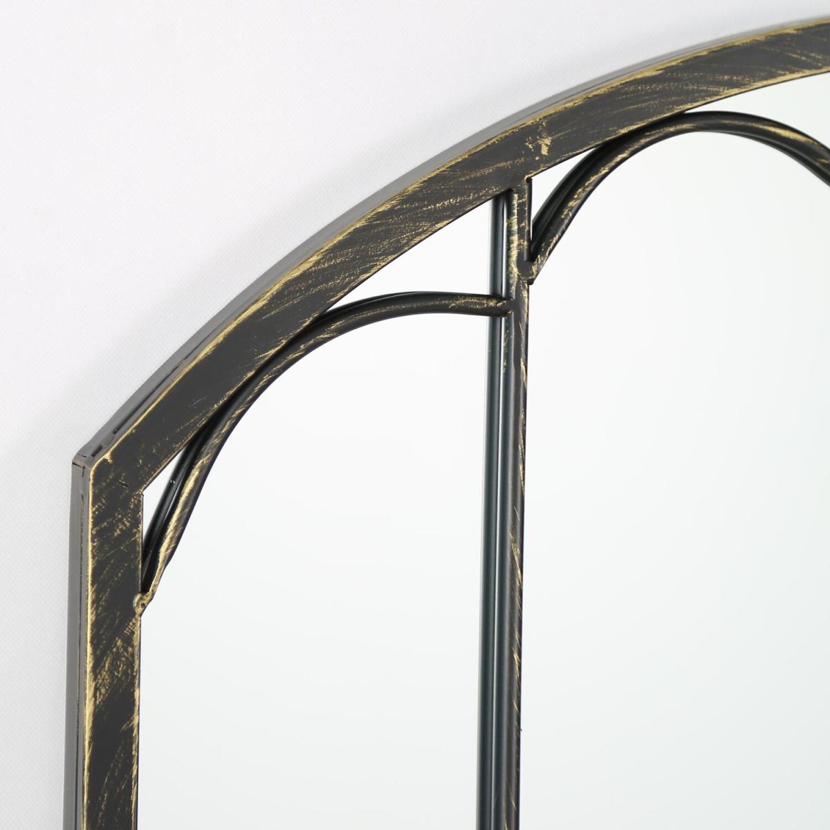 Large Black Metal Arch shaped Window Effect Wall Mirror - Black – image 3