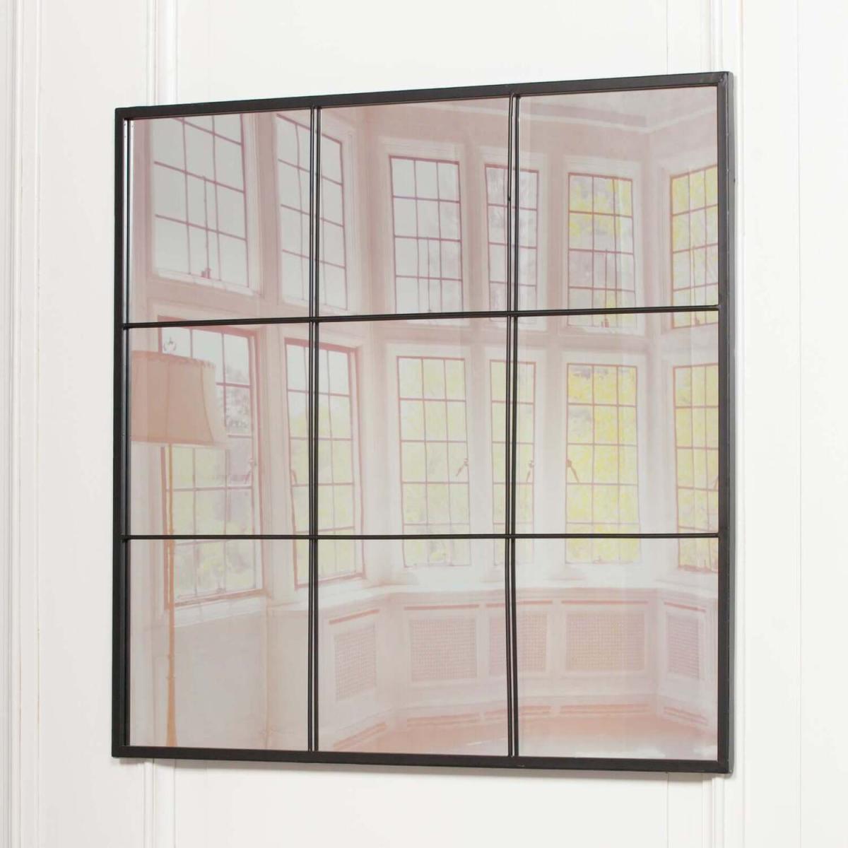 Black Metal Square Window Style Wall Mirror - Black – image 1