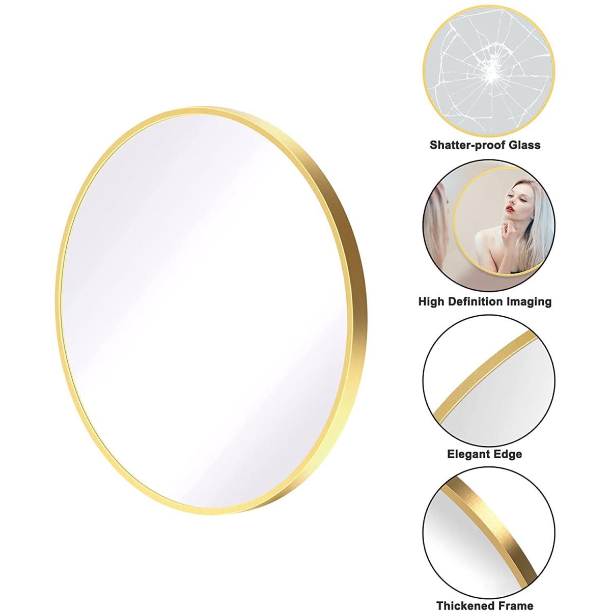 Dripex Round Hanging Wall Mirror with Metal Frame - Gold – image 4