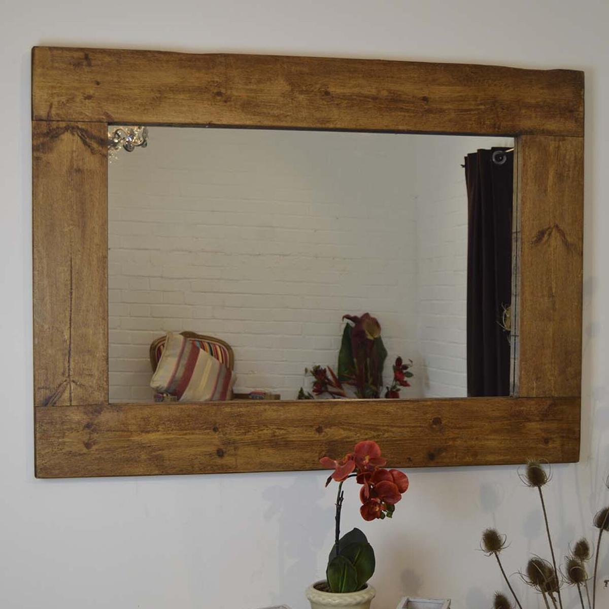 MirrorOutlet Farmhouse Dark Natural Wood Large Dress Mirror 118 x 88cm - Brown – image 2