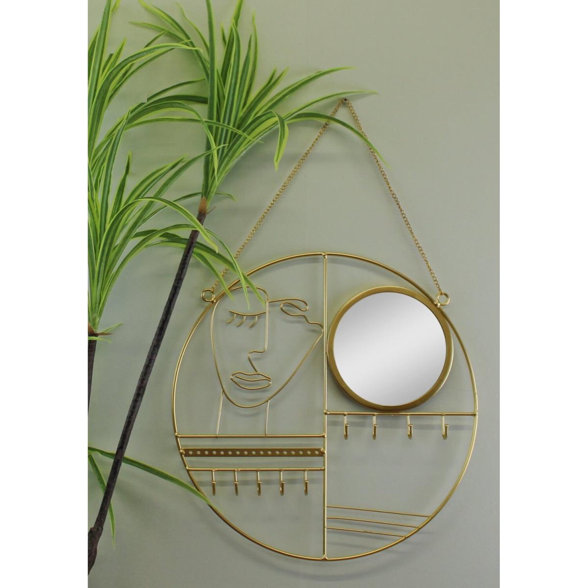 Gold Metal Jewellery Hanger with Mirror - Yellow – image 3