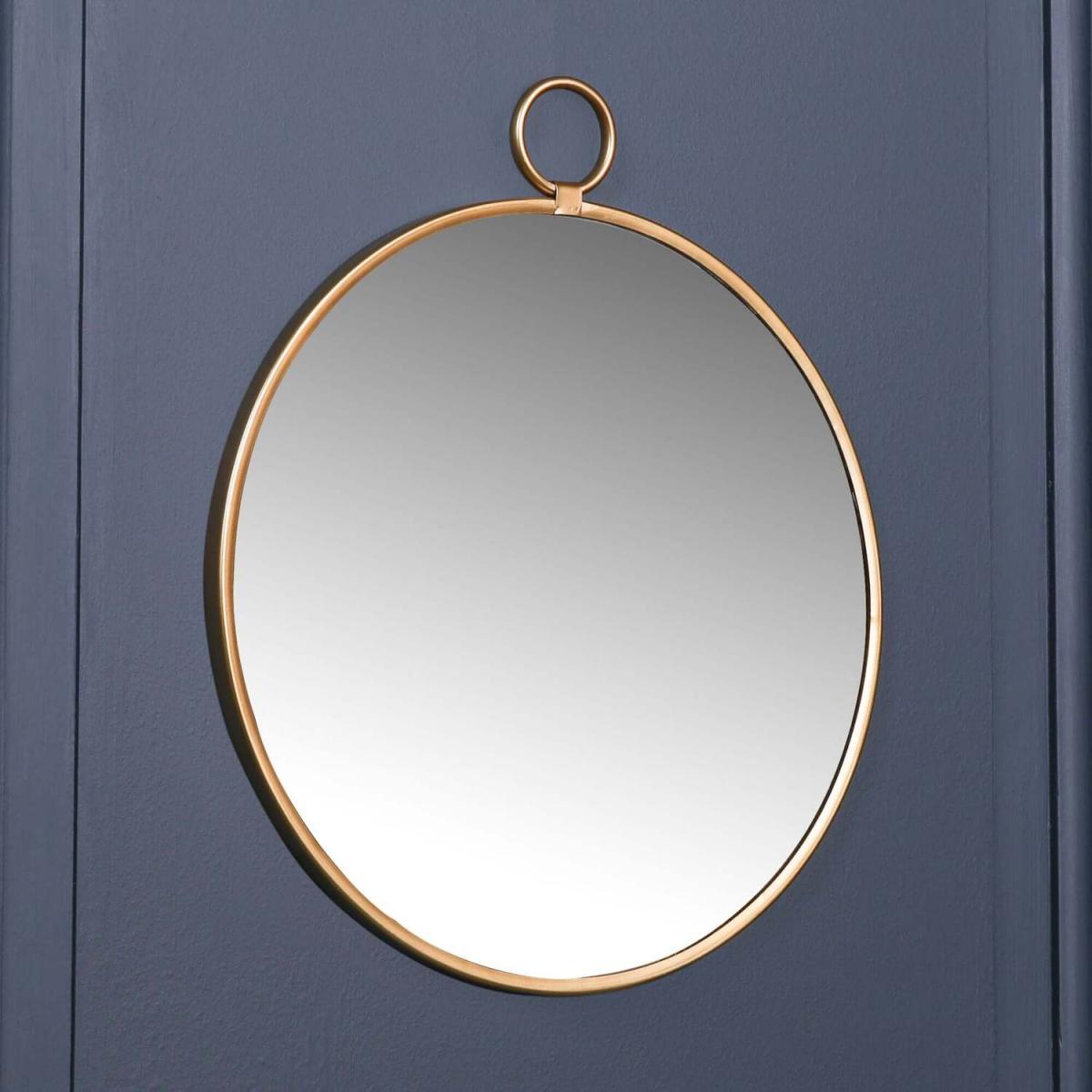 Round Gold Finish Mirror with Loop Hook Minimalist Style - Gold – image 2
