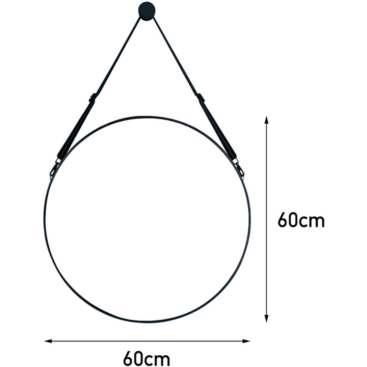 Nordic Round Hanging Wall Mirror Leather Strap Adjustable Home Decor - Black / 60cm – image 15