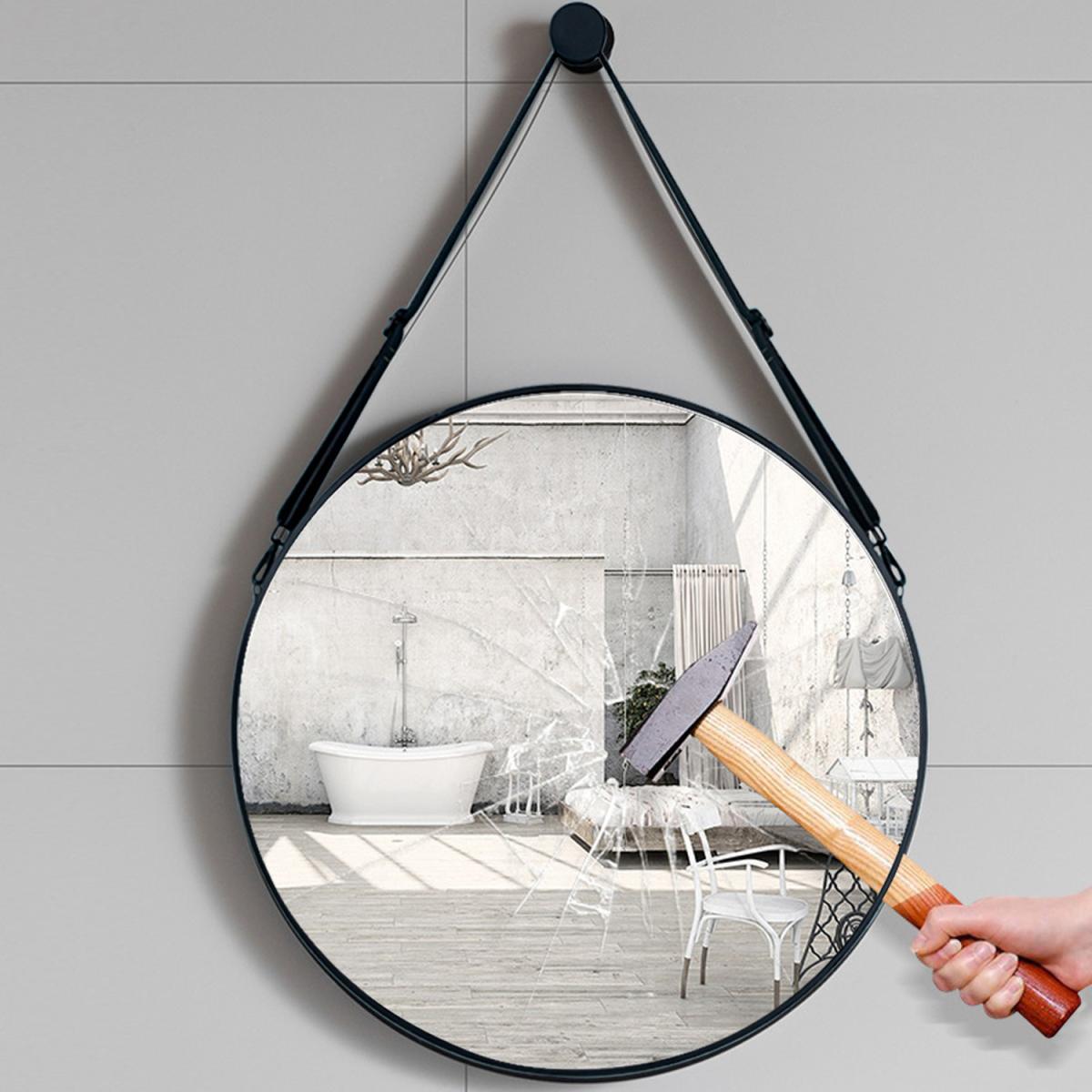 Nordic Round Hanging Wall Mirror Leather Strap Adjustable Home Decor - Black / 60cm – image 6