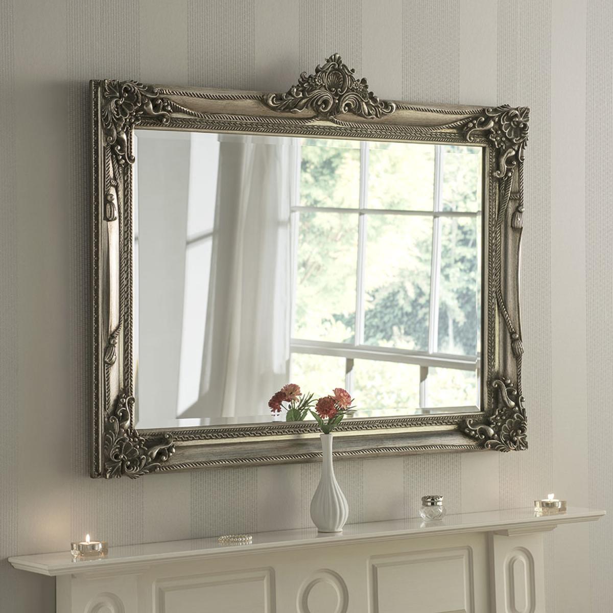 French Antique Silver Wall Mirror - Silver