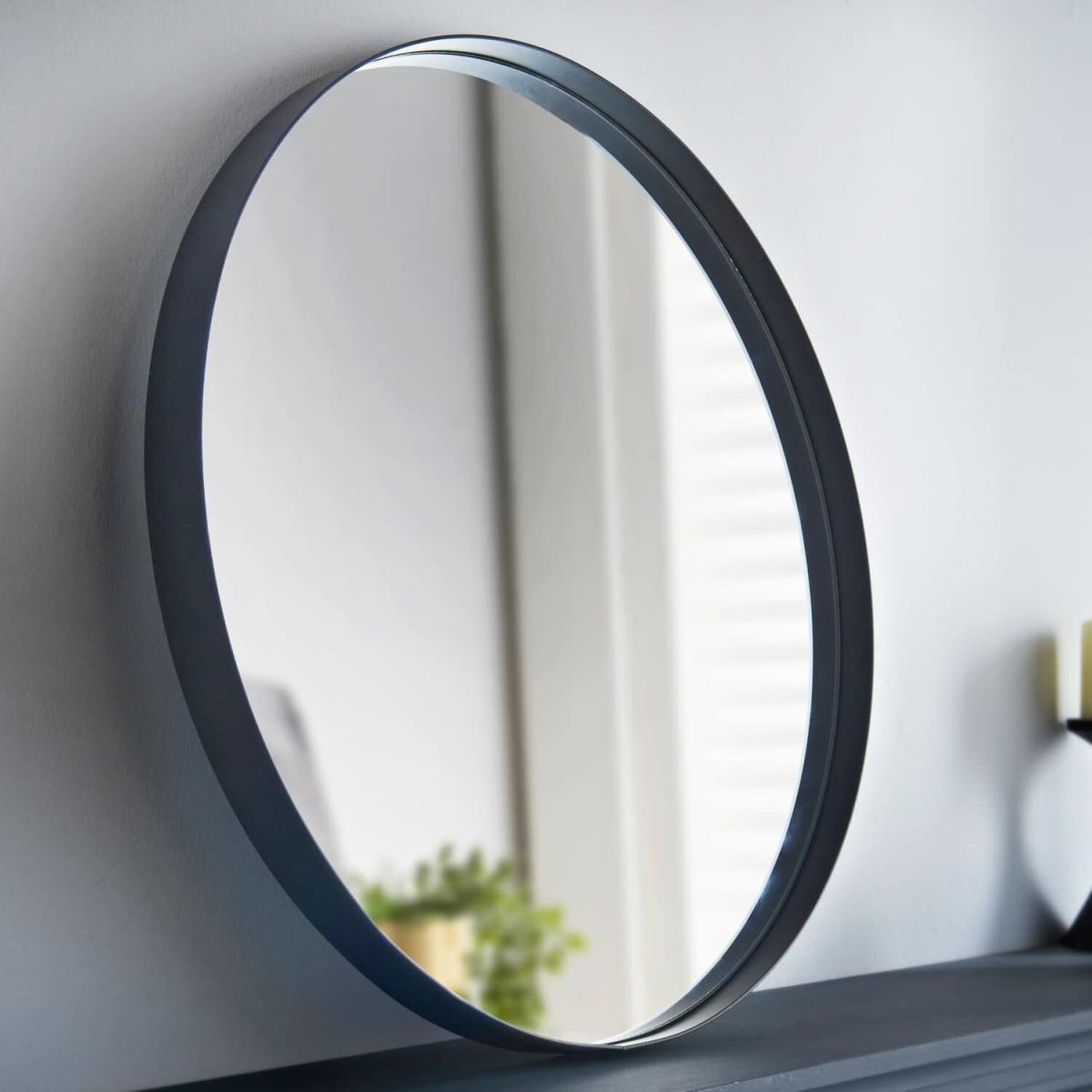 Large Round Black Wall Mirror - Black