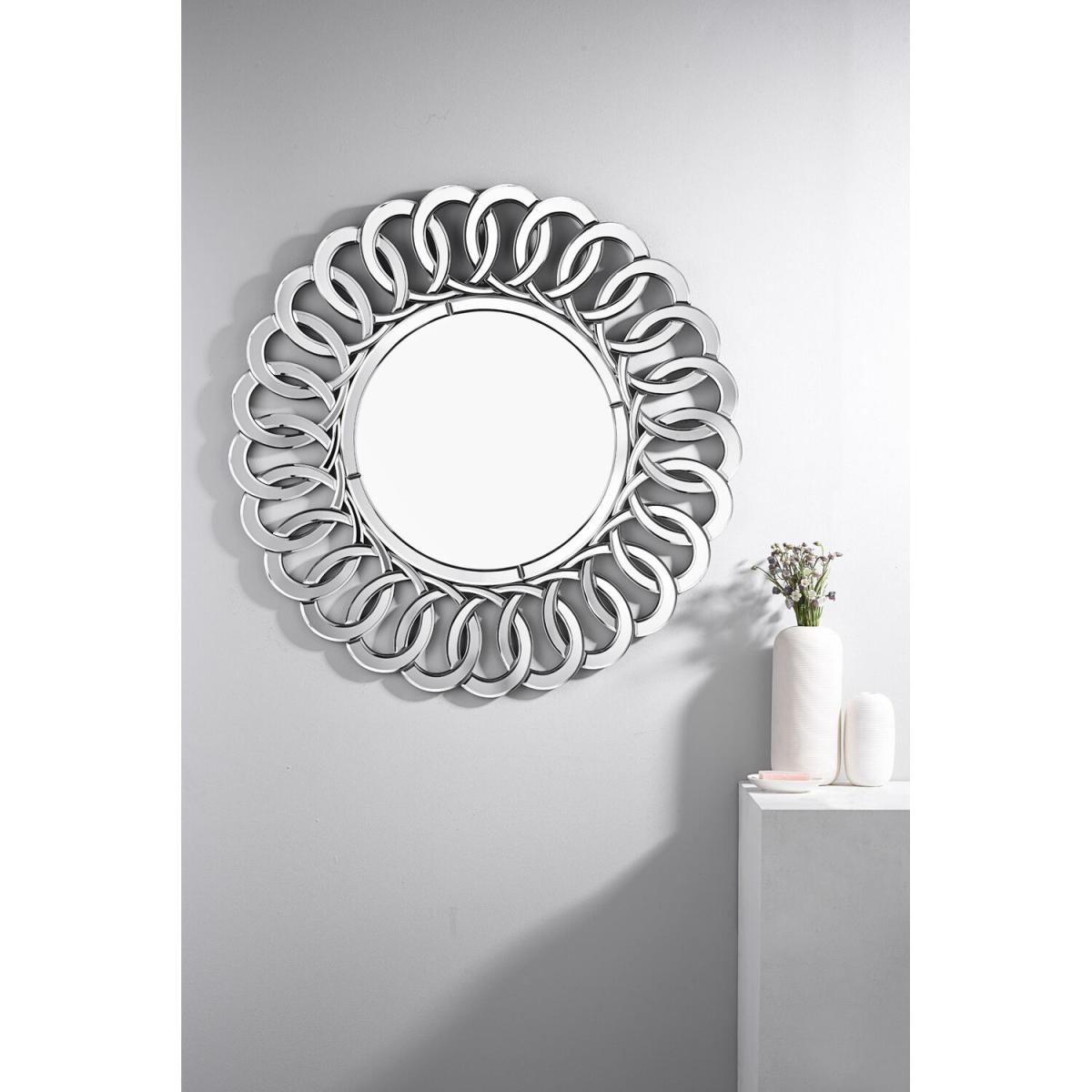Italian Small Silver Patterned Round Modern Mirror - Silver – image 2