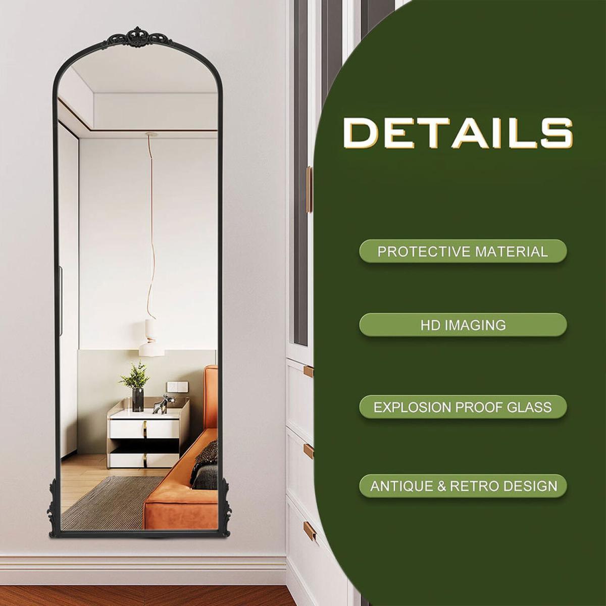 Arch-Top Metal Framed Full-Length Wall Mirror - Black – image 4