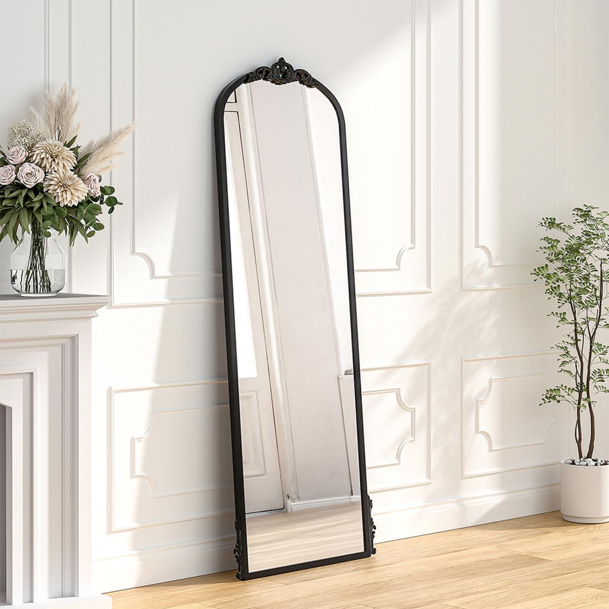 Arch-Top Metal Framed Full-Length Wall Mirror - Black – image 6