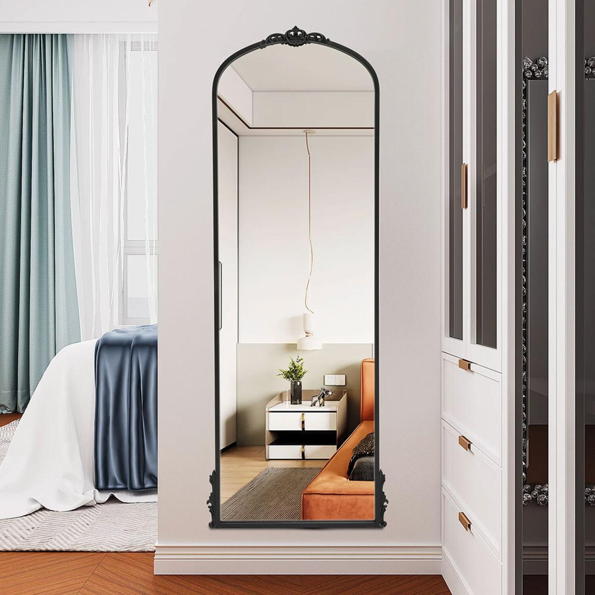 Arch-Top Metal Framed Full-Length Wall Mirror - Black – image 1