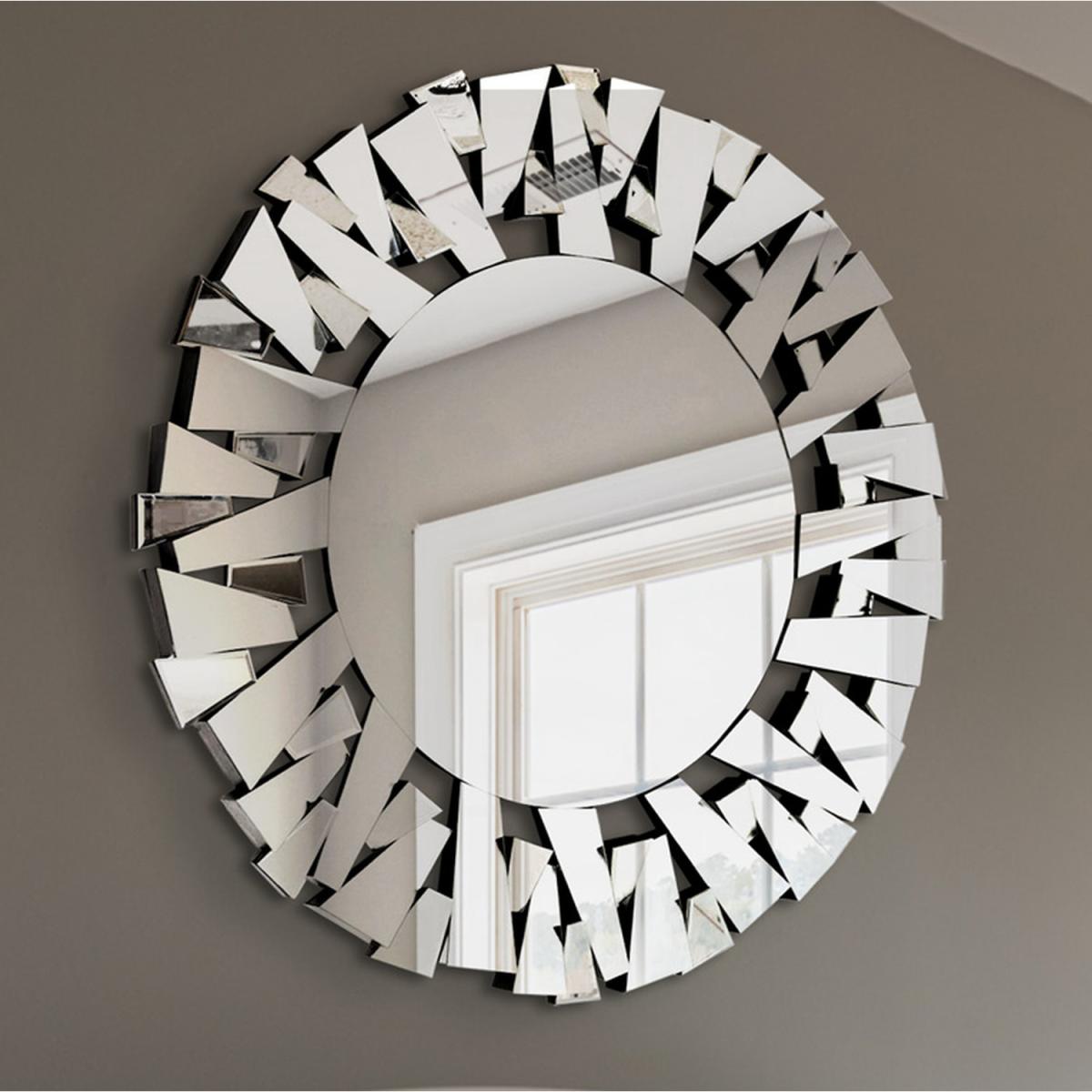 MirrorOutlet All Glass Modern Segmented Round Mirror 98 x 98cm - Silver – image 3