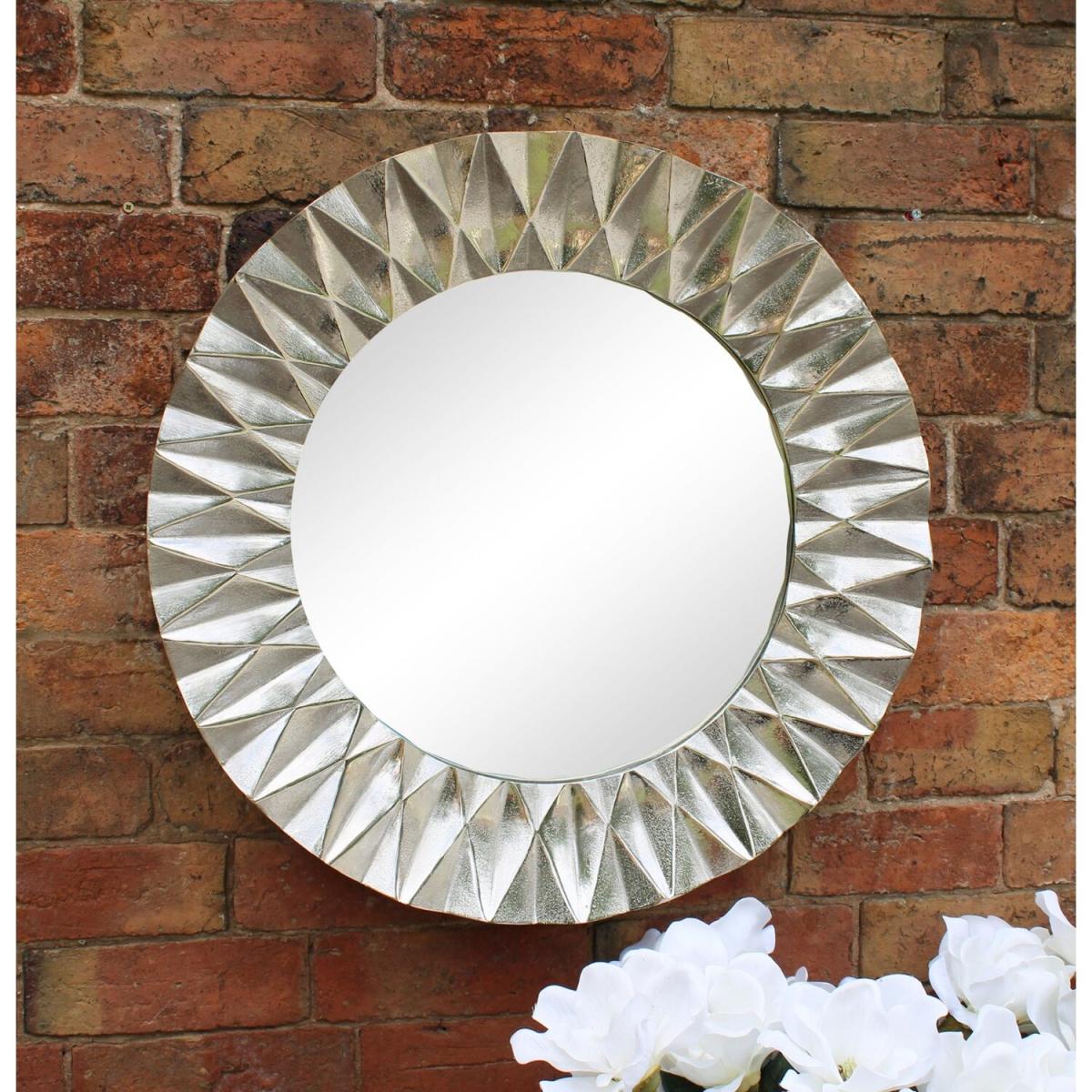 Silver Metal Circular Mirror with Geometric Design 60cm - Silver – image 2