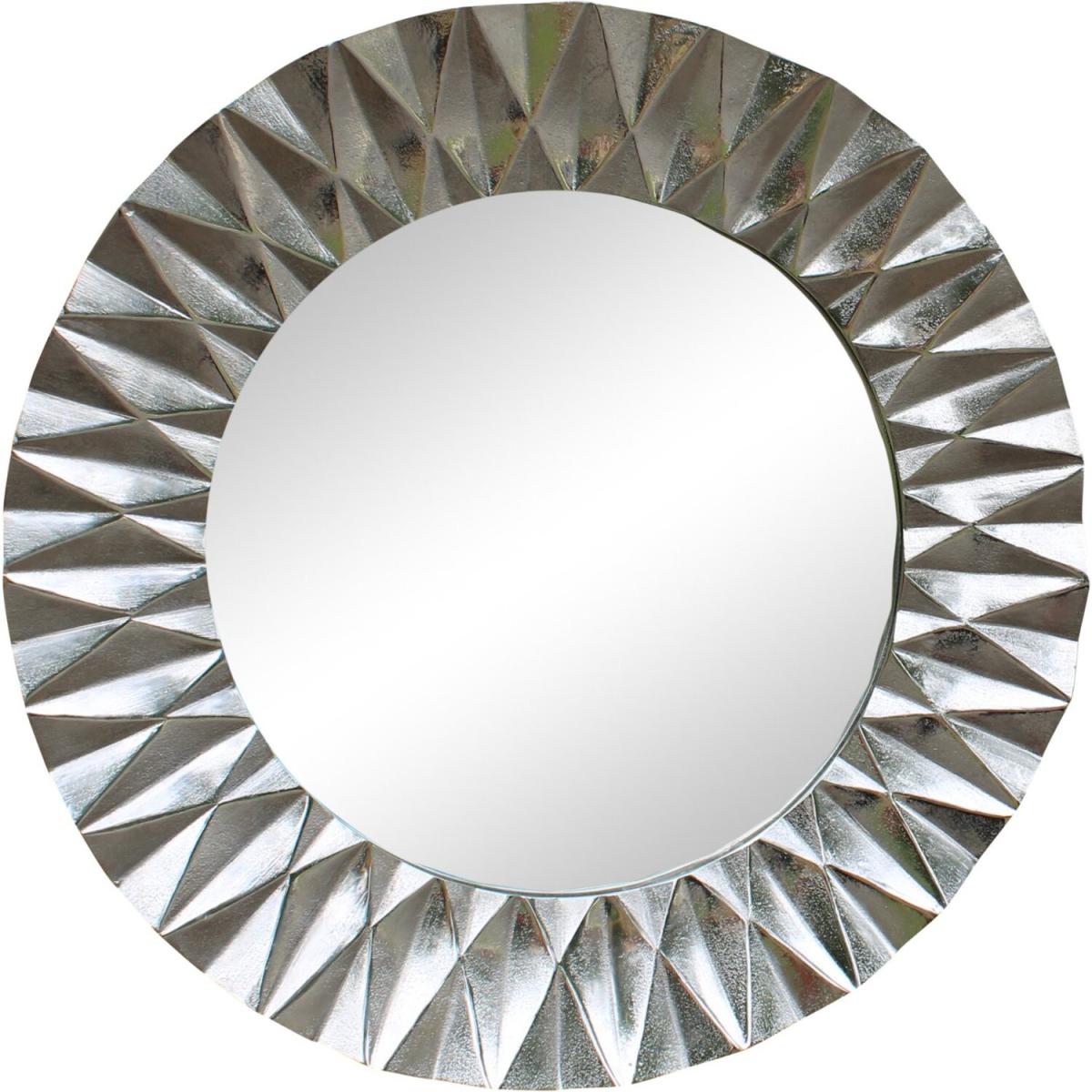Silver Metal Circular Mirror with Geometric Design 60cm - Silver – image 3