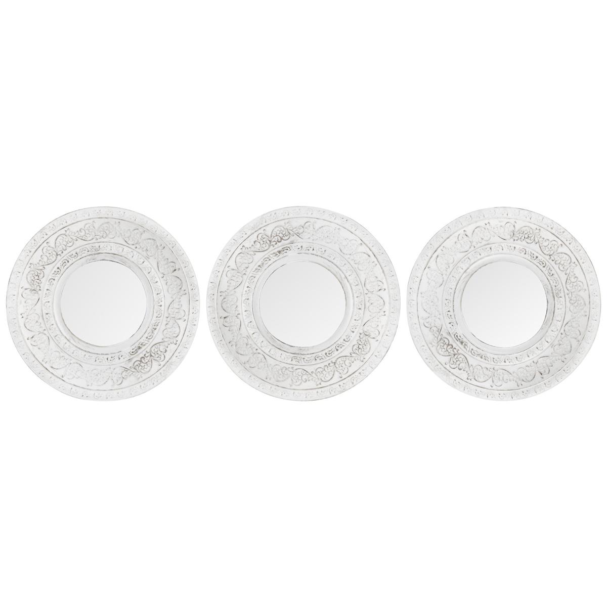 Set of 3 Distressed White Filigree Mirrors - White – image 4