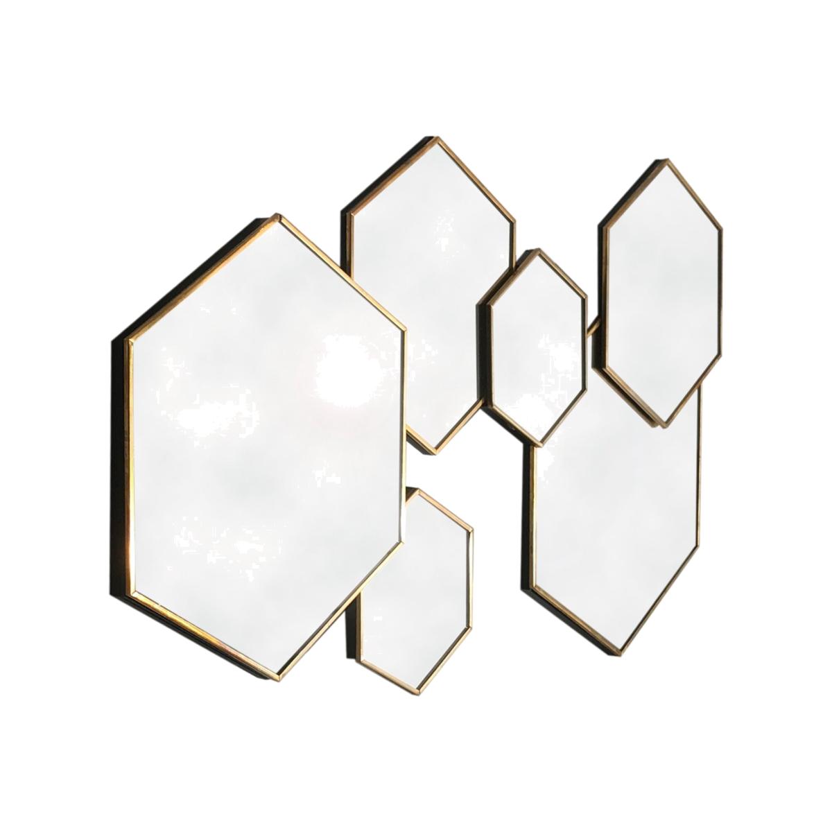 Gold Framed Multi Mirror Hexagonal - Yellow