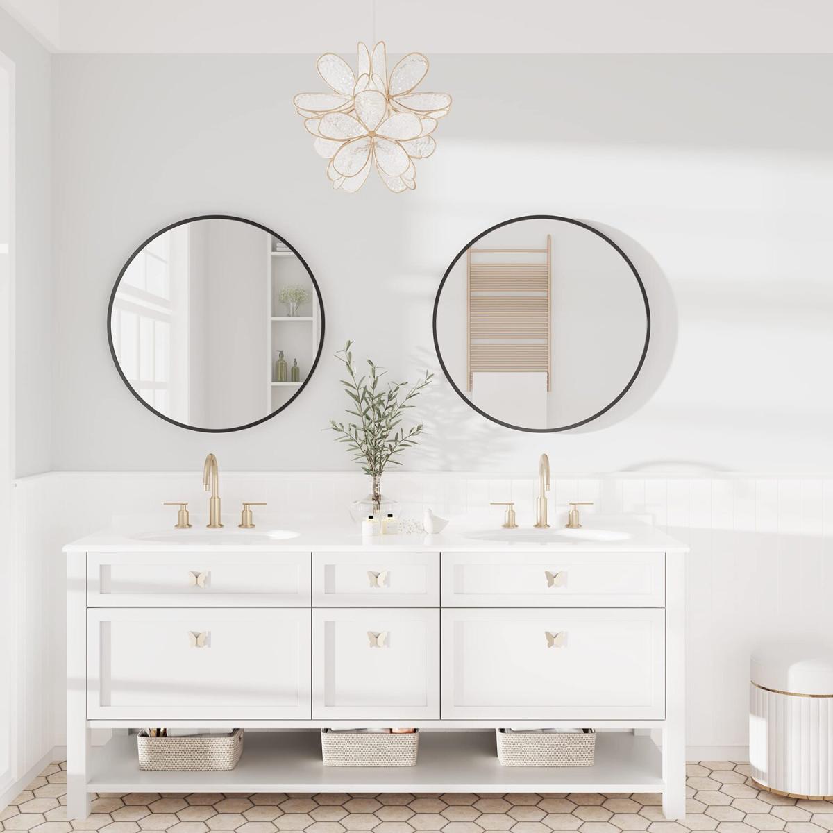 Round Wall Mirror with Aluminium Frame - Black / 60cm – image 3