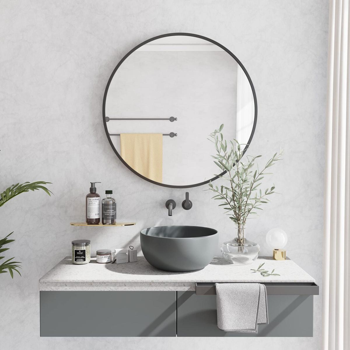 Round Wall Mirror with Aluminium Frame - Black / 60cm – image 4